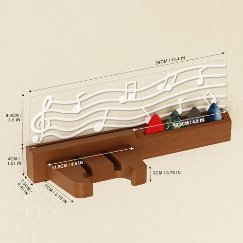 Solid Wood & Acrylic USB-Powered Guitar Wall Mount Stand with LED Lights Q696