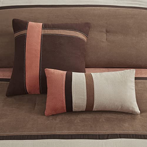 Brown 7 Piece Queen Faux Suede Comforter Set U834