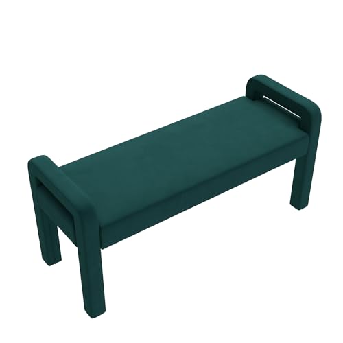 Beige Teddy Velvet Armrest Bench with Dark Brown Wooden Legs O530063