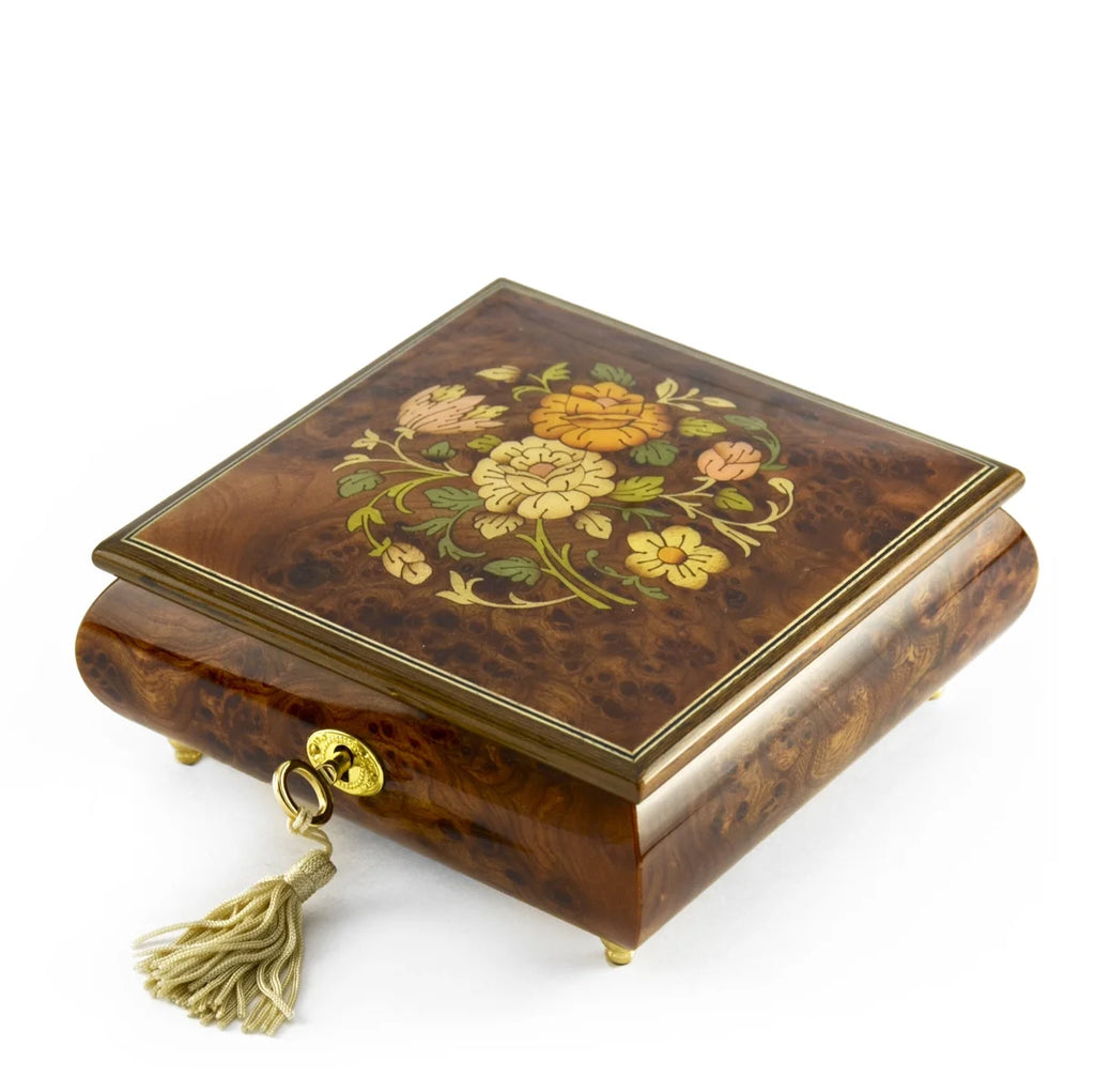30 Note Floral Inlay Music Box with Lock and Key N220731