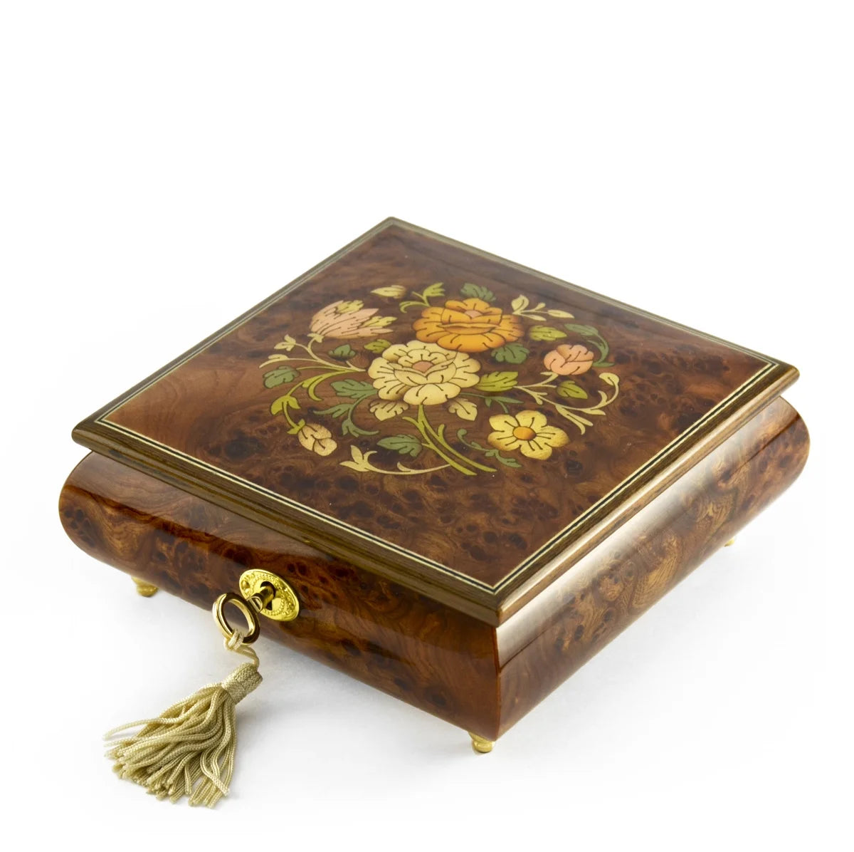 30 Note Floral Inlay Music Box with Lock and Key N220731