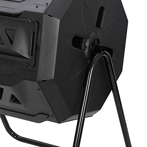Black Dual Chamber Tumbling 43 Gallon Composter with Steel Frame N4859