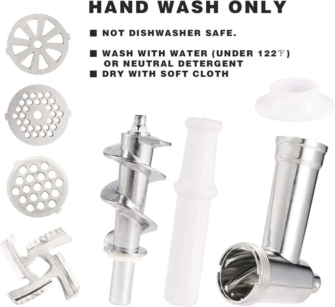 White Electric Meat Grinder with Sausage & Kubbe Kit, 3 Grinder Plates, 600W O158535