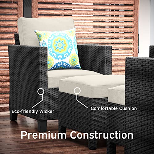 5 Piece Brown Wicker Patio Furniture Set with Beige Cushions B941578