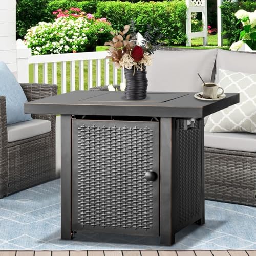 32 Inch Propane Fire Pit Table with Lid and Lava Rock R498