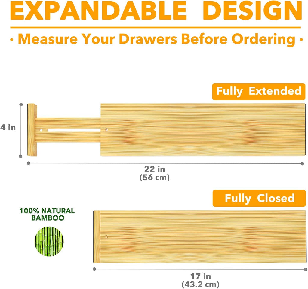 4" High Bamboo Deep Drawer Dividers, Expandable Drawer Organizers, 2 Dividers (17-22 in) J743564