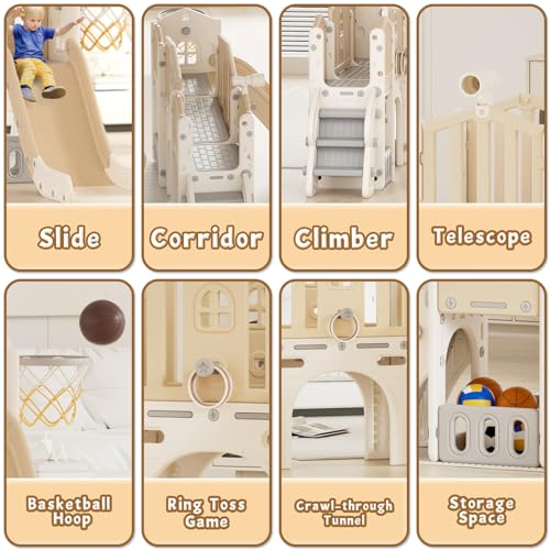 Gray 8 in 1 Toddler Slide Set with Basketball Hoop P894