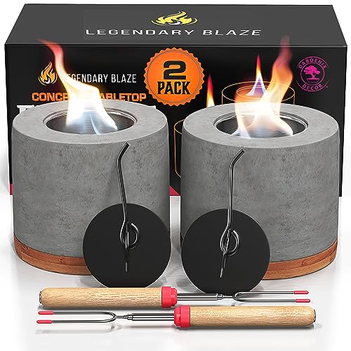 2 Pack Concrete Tabletop Fire Pit with Bamboo Base O169160
