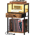 Black Record Player Stand with Vinyl Storage and Drawer B120