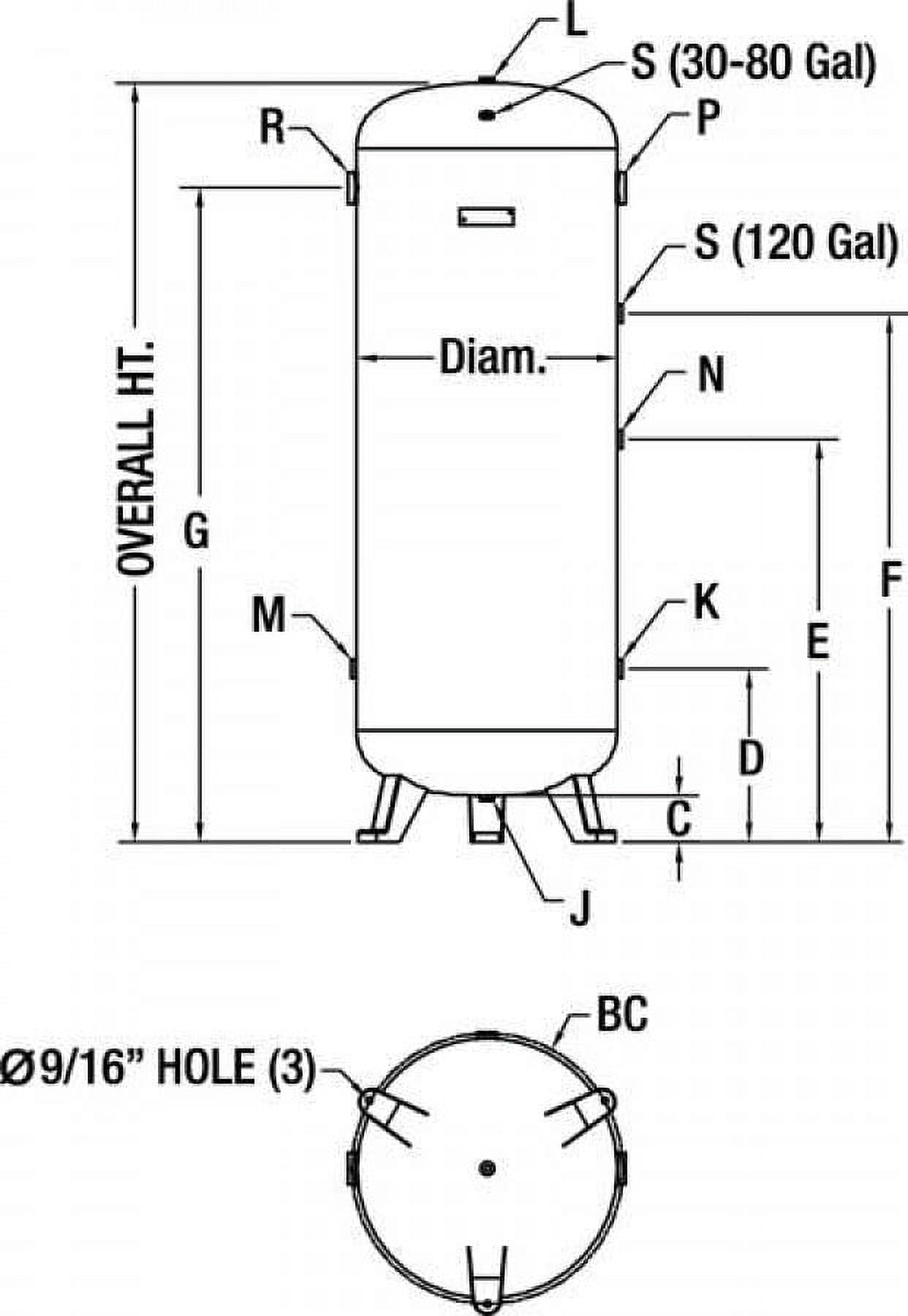 30 Gal 200 PSI Vertical Air Tank K95729