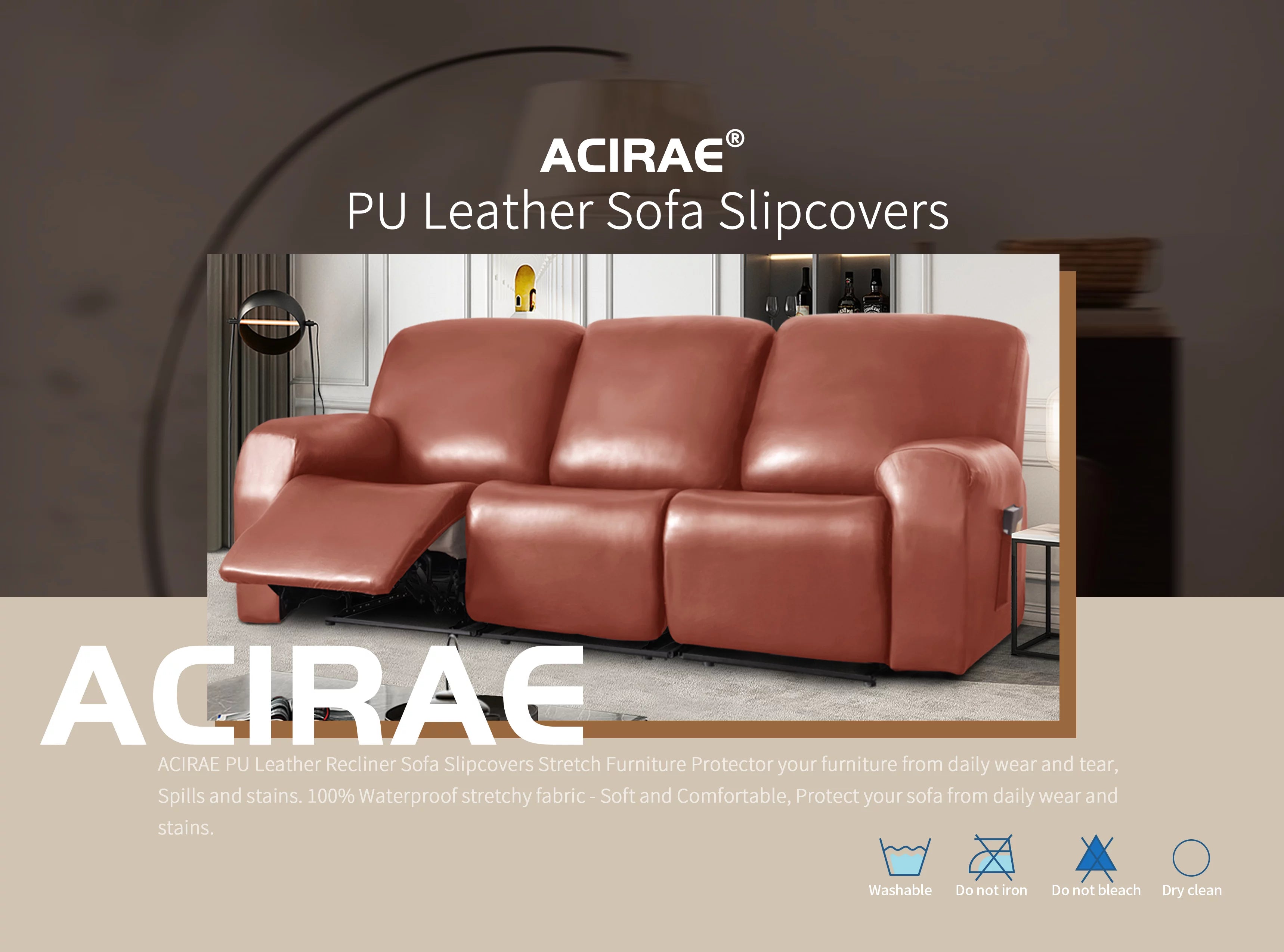 Black 4-Pieces Waterproof Stretch Recliner Chair Slipcover L601