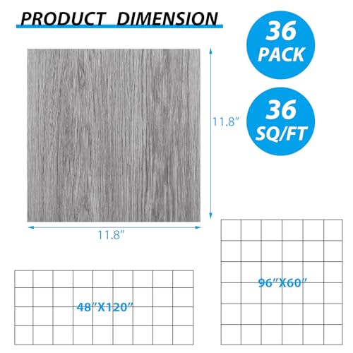 36 Sheet 12x12 Peel and Stick Waterproof Grey Vinyl Floor Tile E110
