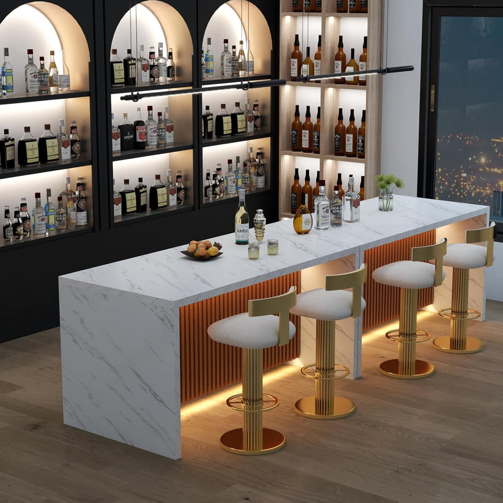 Large Imitation Marble Dining Table with LED Lights N541
