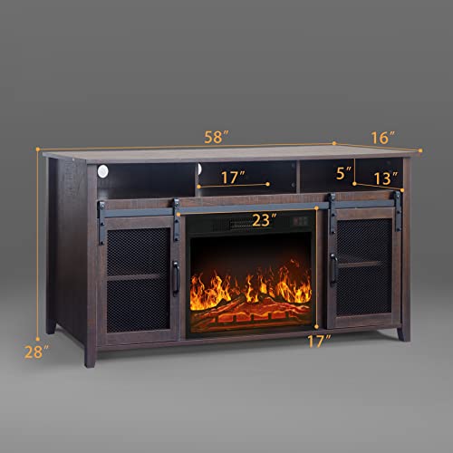 White Oak Fireplace TV Stand with Open Storage Shelves and Cabinets L792131