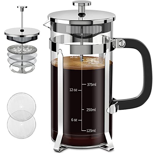 304 Stainless Steel Borosilicate Glass French Press Coffee Maker with 4 Filter M1892
