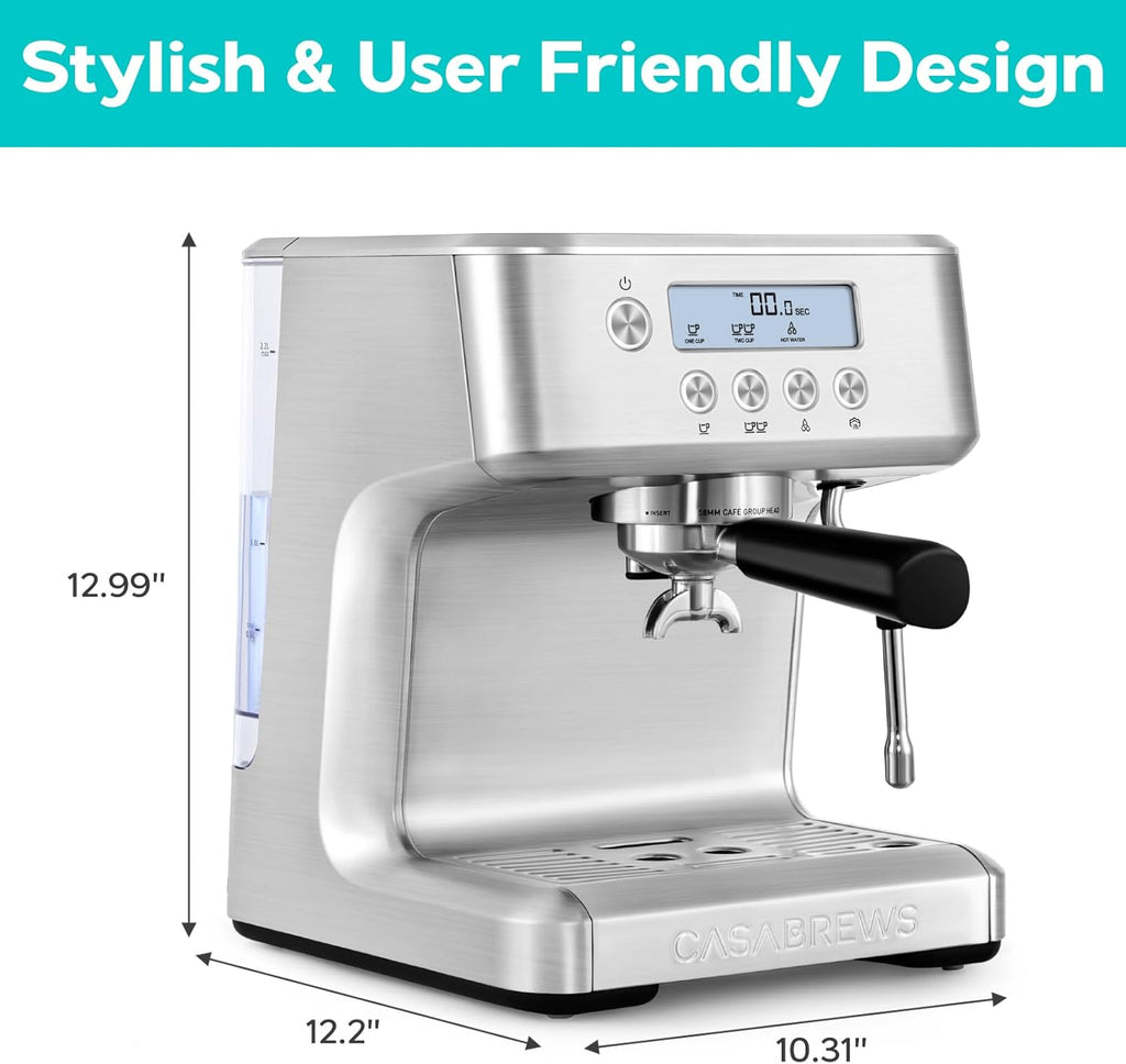Espresso Machine with LCD Display and Milk Frother Steam Wand I312