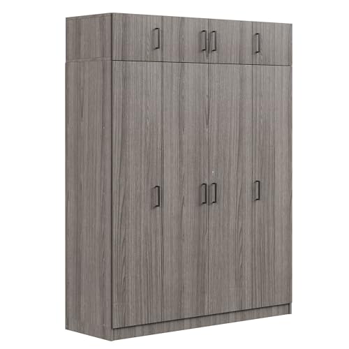 Wardrobe Armoire with 4 Doors, Mirror, Shelves, Drawers and Hanging Rod H857