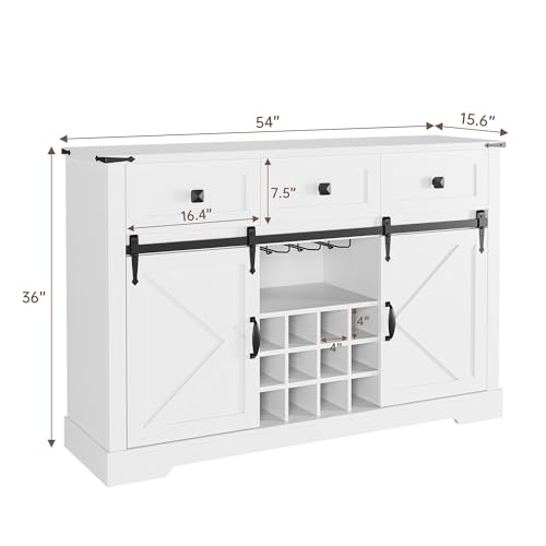 White Buffet Cabinet with 3 Drawers and Sliding Barn Door I175