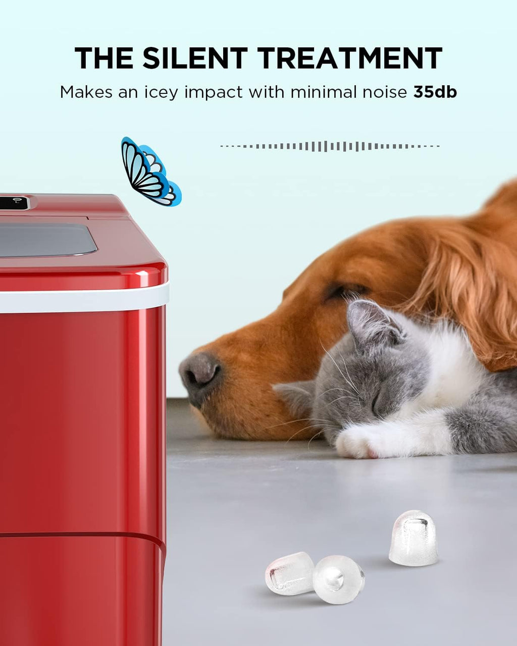 Red Ice Maker Machine, 26lbs 24Hrs Portable Self-Cleaning Z938
