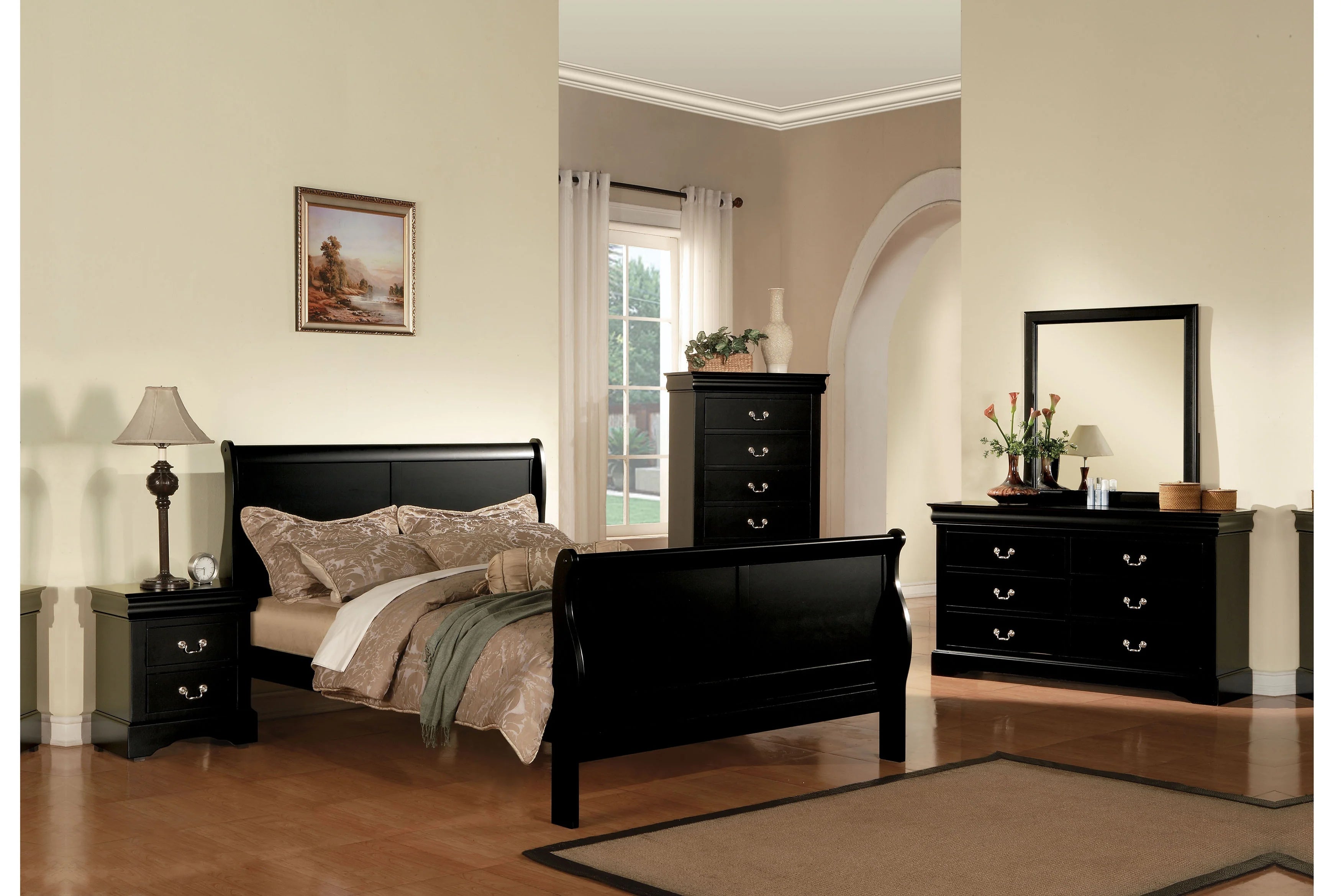 Black Eastern King Sleigh Bed T568047