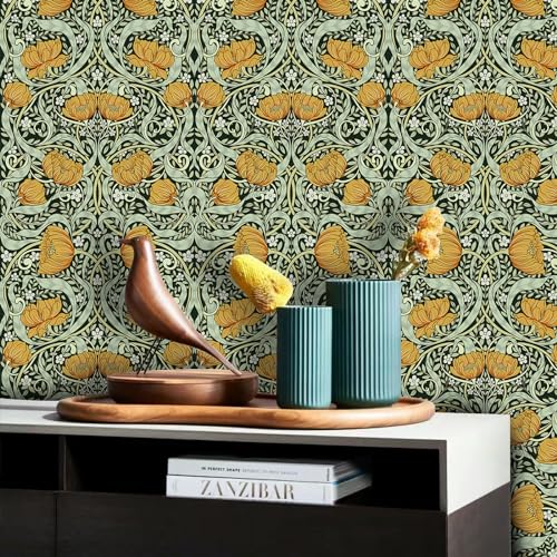 Green Removable Floral Wallpaper 17.7in x 9.8ft G726