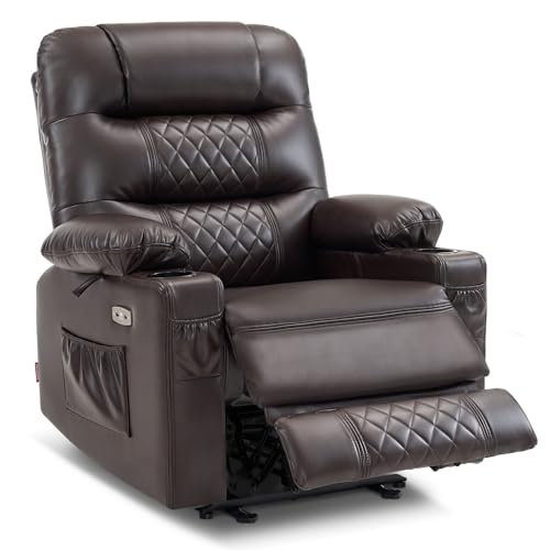Brown Faux Leather Power Recliner Chair with Heat and Vibration Massage U6264