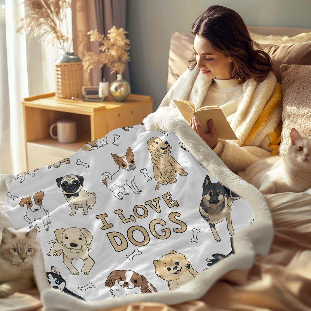 Puppy Print Sherpa Fleece Throw Blanket, Twin (60"X80") O660858