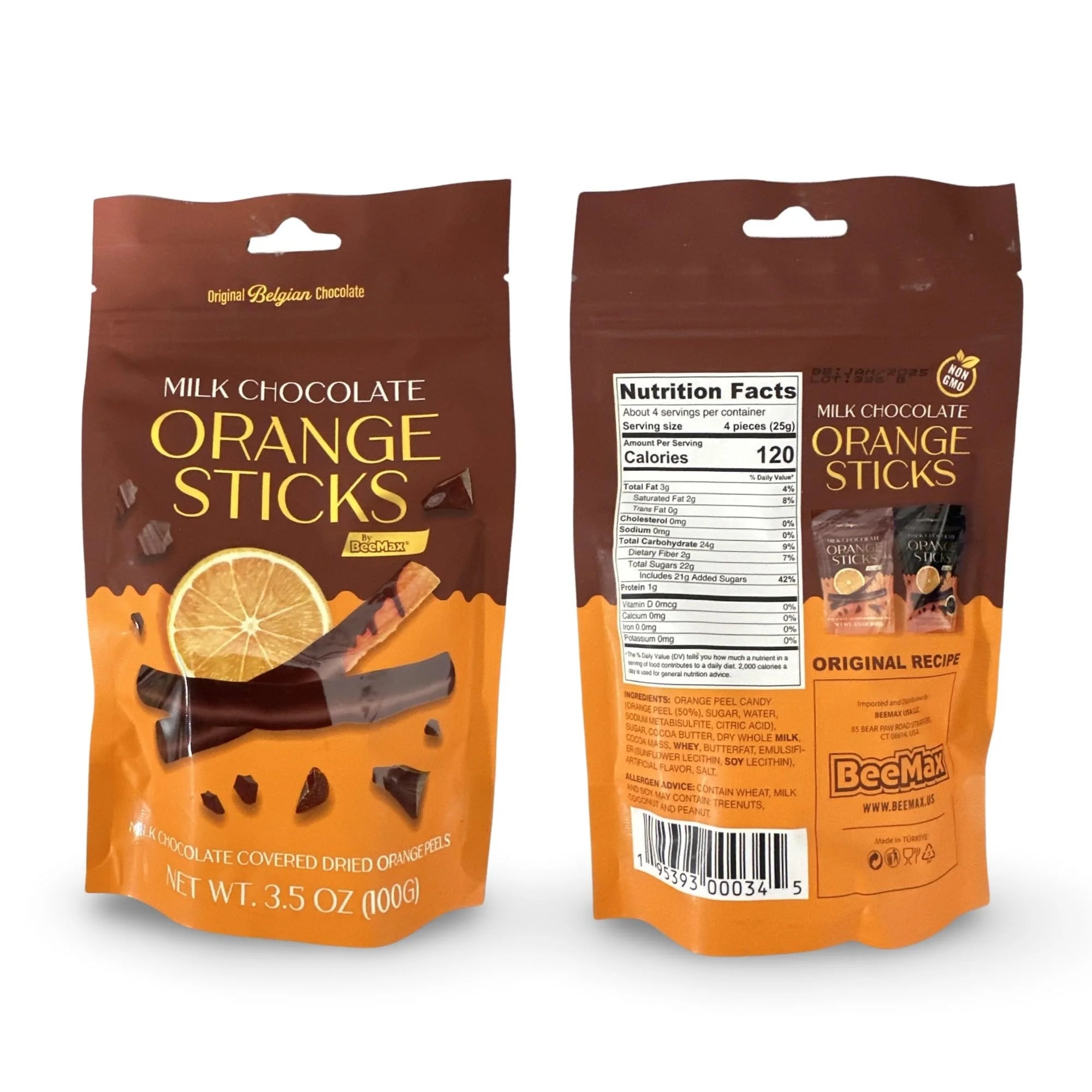 Milk Chocolate Orange Sticks 3.5 Ounce Bag Pack of 4 X107