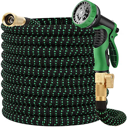 50 ft Expandable Garden Hose with 3/4" Solid Brass Fittings and 10 Pattern Spray Nozzle I47104
