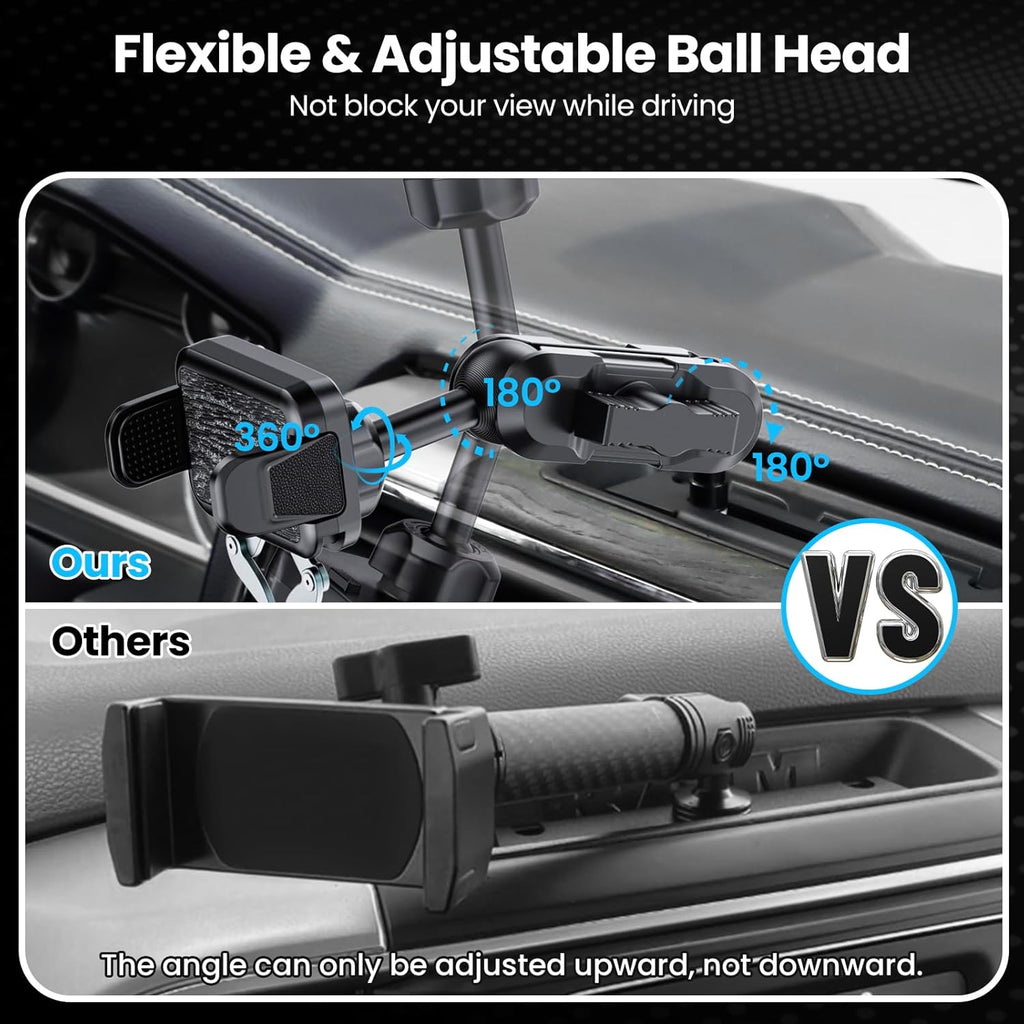 Metal Phone Mount for Ram Truck 2013-2018, Dash Mount Cell Phone Holder Compatible with RAM 1500/2500/3500 & 2019+ Classic, 360° Rotation Adapter Phone Stand J263359