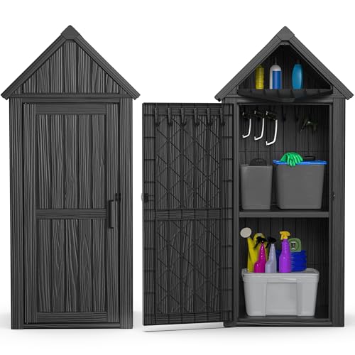 Outdoor Storage Shed Waterproof Resin Heavy-Duty Cabinet Light Brown J13892