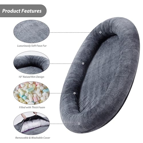 Large Human Dog Bed 72"x48"x10" Black with Washable Fur Cover O251