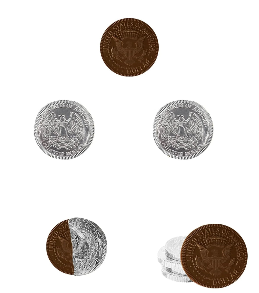 Silver Chocolate Coins, Dark Bittersweet Chocolate, 100-Pack E485607