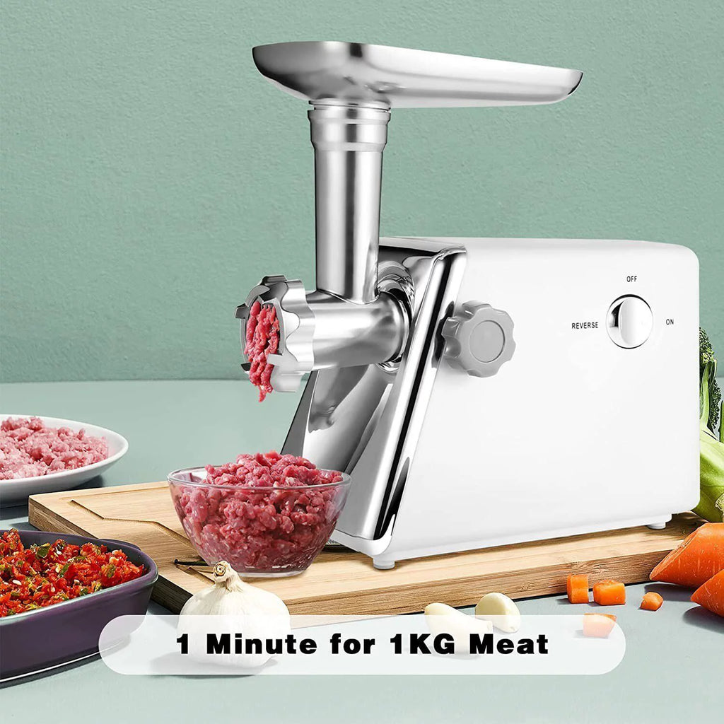 White Electric Meat Grinder with Sausage & Kubbe Kit, 3 Grinder Plates, 600W O158535