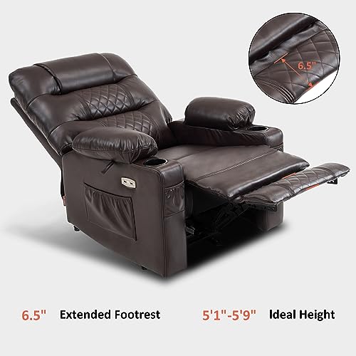 Brown Faux Leather Power Recliner Chair with Heat and Vibration Massage U6264