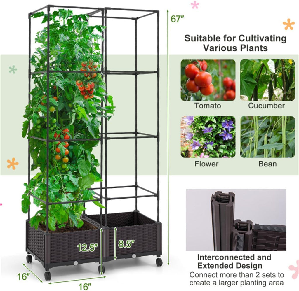 67" Raised Garden Bed Planter Box with Trellis M829837