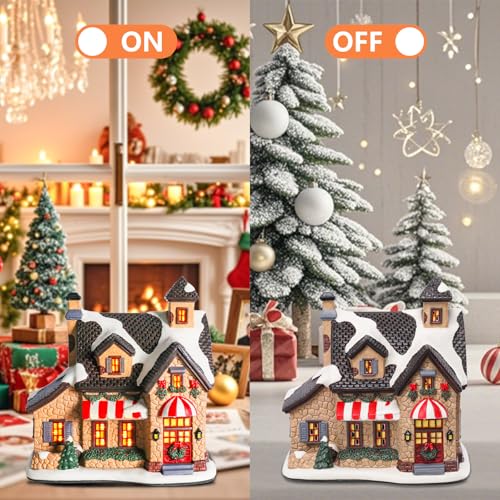 Lighted Ceramic Christmas Village Houses Decorations 8.5" I3813