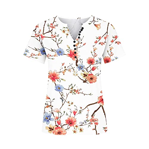 Short Sleeve V-Neck Floral Print T-Shirts X361726