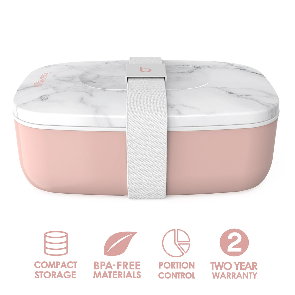 All-in-One Stackable Bento Lunch Box Container with 2 Stackable Containers, Plastic Utensil Set, and Nylon Sealing Strap P85256