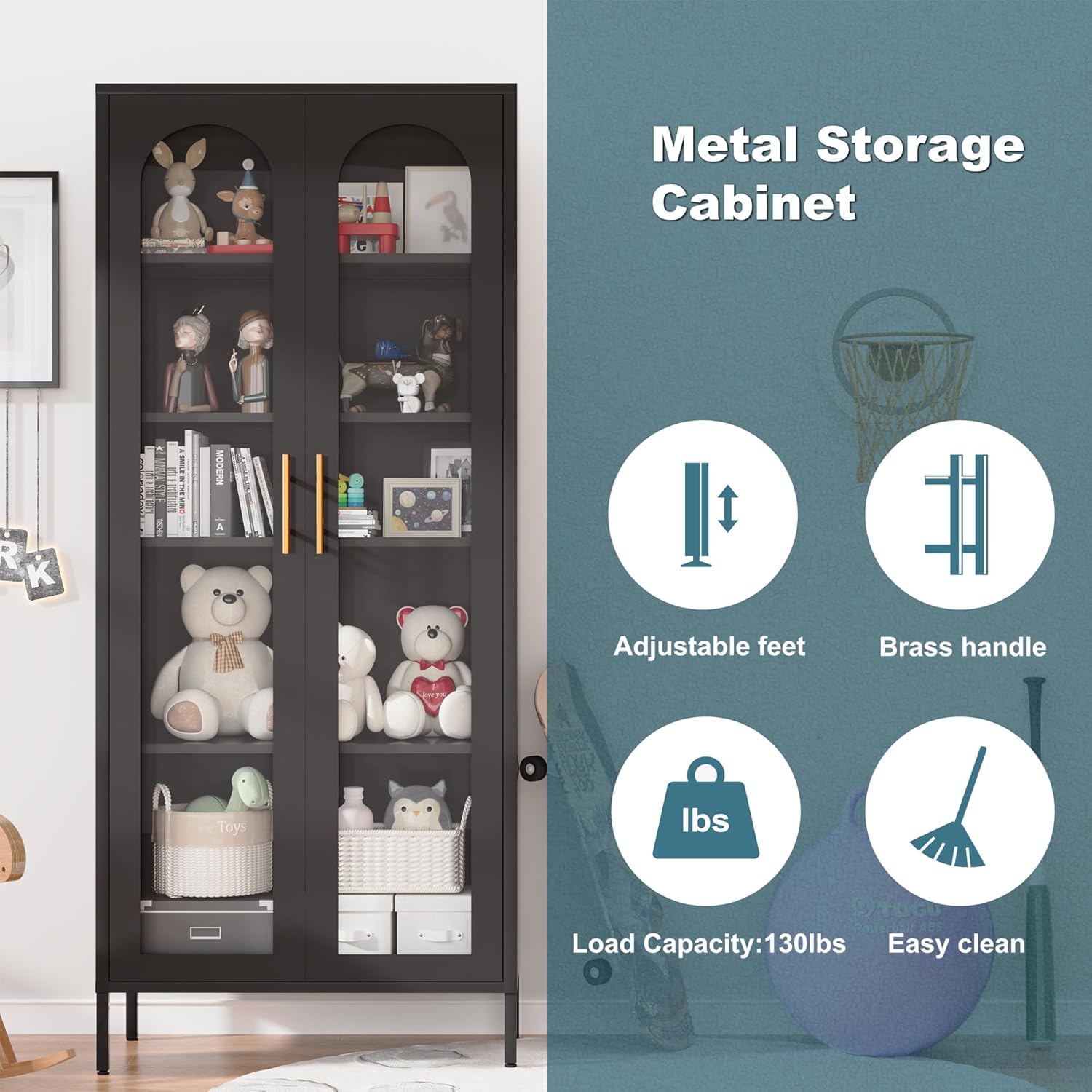 Black Glass Display Cabinet with 4 Adjustable Shelves S9031