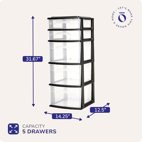 5-Tier Clear Plastic Storage Organizer with Black Frame P2036
