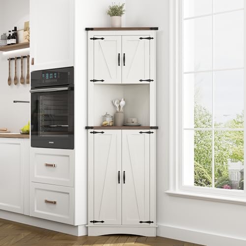 Tall Farmhouse Corner Cabinet with 4 Doors and Adjustable Shelves B731