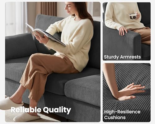 Modular Sectional Couch Corduroy L Shaped Sleeper Sofa with Storage Ottoman J7130