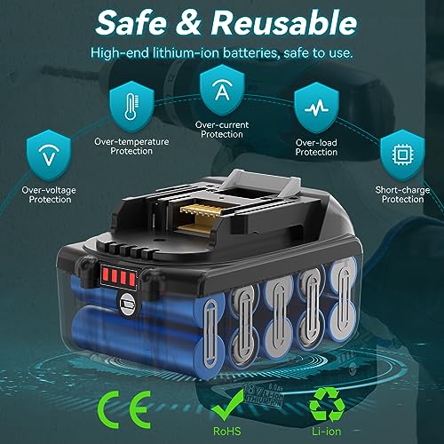 2-Pack 6.0Ah Lithium-ion Battery Compatible with Makita 18V L1602