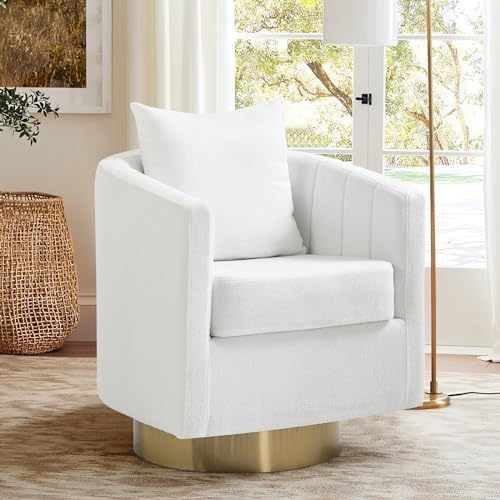 White Set of 2 Swivel Teddy Fabric Accent Chairs G357067