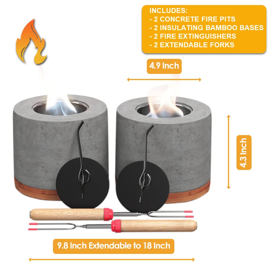2 Pack Concrete Tabletop Fire Pit with Bamboo Base O169160