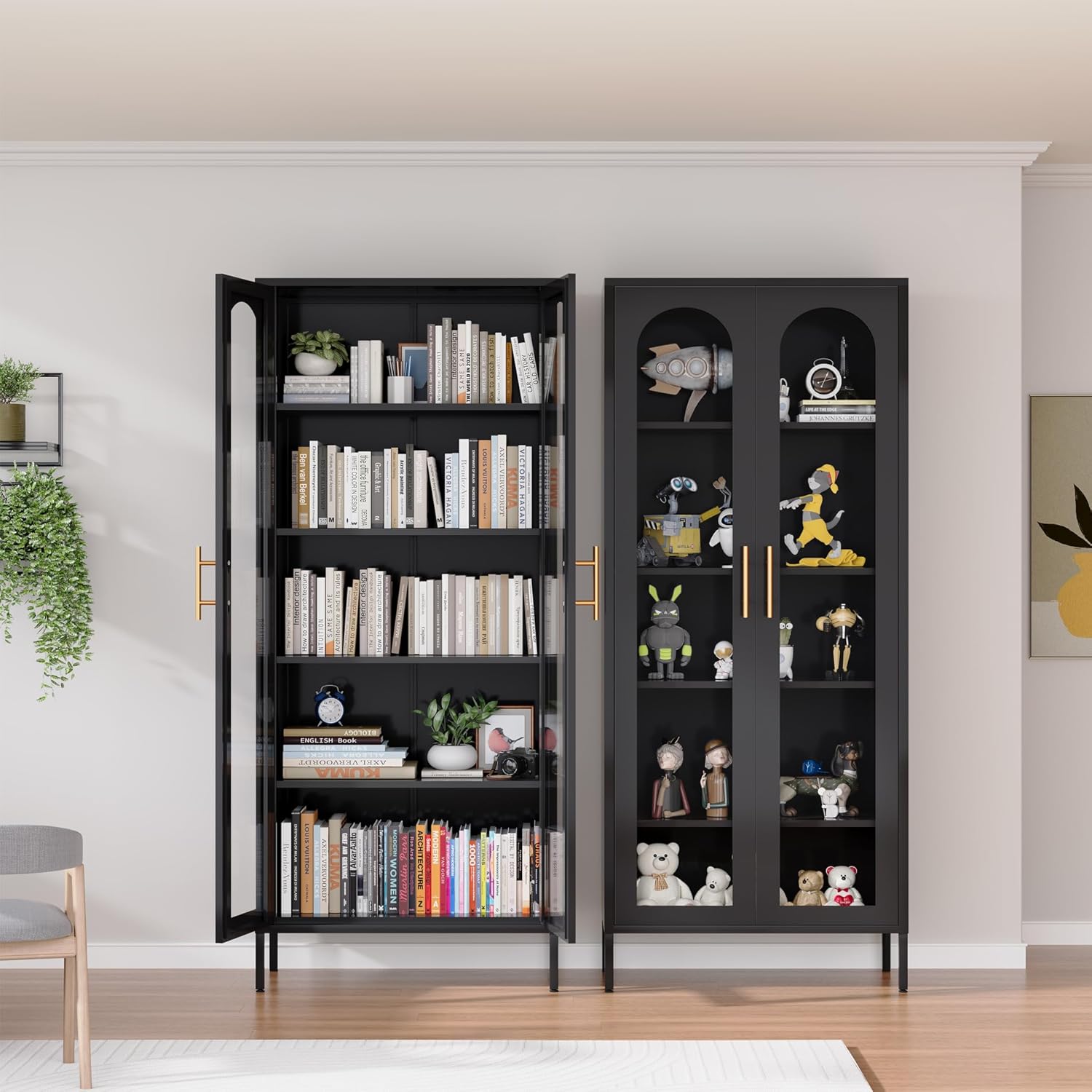Black Glass Display Cabinet with 4 Adjustable Shelves S9031