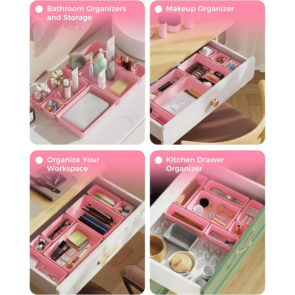 25 PCS Plastic Drawer Organizers Set, 4-Sizes (Pink) H257574