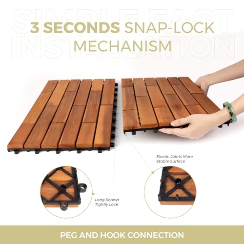 Solid Wood Interlocking Deck Tiles, Pack of 6, 24" x 12", Natural Color Z3294