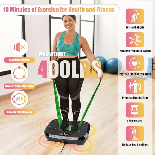 Vibration Plate Exercise Machine with Training Poster, 3 Resistance Bands, Adjustable Speeds M6799